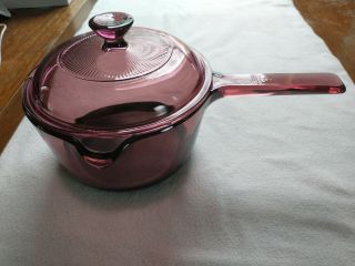 Corning Ware Vision Non Stick Cranberry 1 Liter Sauce Pan With Pour Spout & Lid