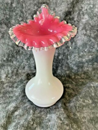 Vintage Fenton Silver Crest Peach Blow Pink Tulip Jack In Pulpit Vase 9 " Tall