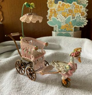 Artisan Handcrafted Dollhouse Miniature Mother Goose Baby Carriage 1/12 Scale