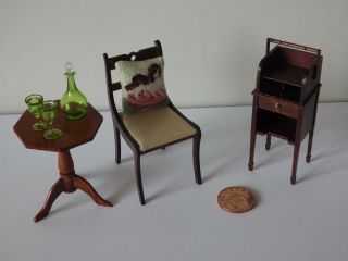 26.  Escutcheon Glasscraft,  Nicola Mascall Kit Chair Table Decanter Needlepoint