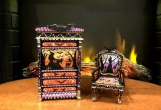 Dollhouse Halloween Secretary Desk & Miniature Victorian Armchair Hp By Peggy G