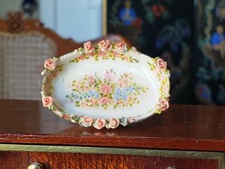 Dollhouse Miniatures Artisan Jean Welch Oval Flower Dish Signed 1:12