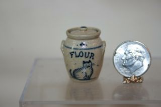 Miniature Dollhouse Jane Graber Pottery Lidded Flour Canister W Hp Cat 1:12 Nr