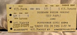 Deep Purple Ticket Stub Pittsburgh Civic Arena Pa 1985