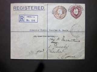 Gb Stationery Sto Registered Kevii 11/2d,  3d Compound Envelope London To France