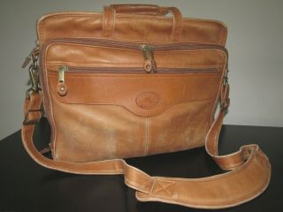 Dilana Santa Fe Vtg Camel Leather Distress Worn Messenger Briefcase Laptop Bag