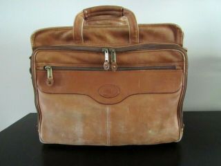 Dilana Santa Fe Vtg Camel Leather Distress Worn Messenger Briefcase Laptop Bag 2