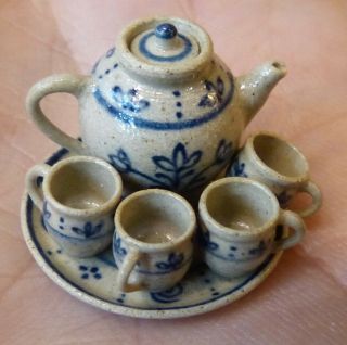 Igma Artisan Jane Graber Miniature Stoneware Floral Tea - For - Two Set: 1:12 Scale