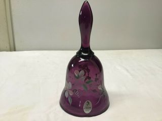 Vintage Fenton Art Glass Hand Painted Purple Bell - Hand Signed - Boyce