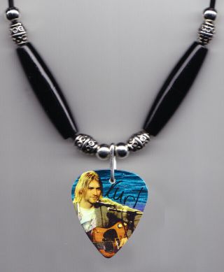 Nirvana Kurt Cobain Signature Photo Guitar Pick Necklace