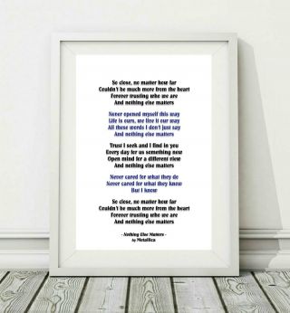 296c Metallica - Nothing Else Matters - Song Lyric Poster Print - Sizes A4 A3
