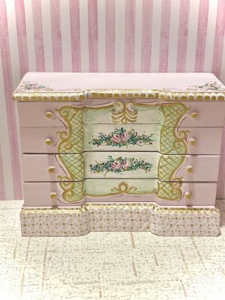 Pink French Style Dresser Miniature Lane 1:12 Dollhouse Furniture Hand - Painted