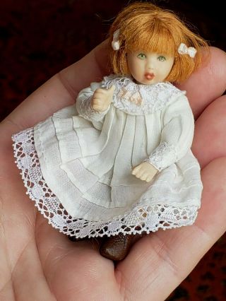 Dollhouse Miniature Artisan Porcelain Little Girl Doll W Red Hair 1:12