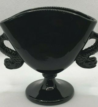 Black Fenton Glass Fan Vase W/koi Fish Handles