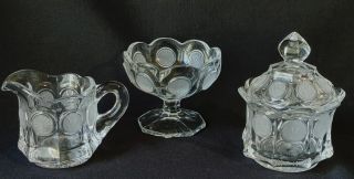 Vintage Fostoria Clear Coin Glass Cream & Sugar Bowl With Lid Cover Jelly Dish