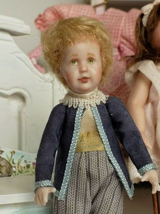 Dollhouse Miniature Artisan Amanda Skinner Porcelain Toddler Boy Doll 1:12
