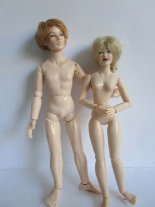 1:12 Scale Heidi Ott Doll Couple - 5.  5 And 6 Inch Ball Jointed Dollhouse Dolls
