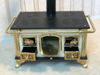 Dollhouse Miniature Vintage Bodo Hennig Cream & Gold Enamel Oven Stove 1:12 3