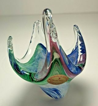 Vintage Murano Style Blue Green Swan Clear Blown Art Glass Candy Dish Bowl