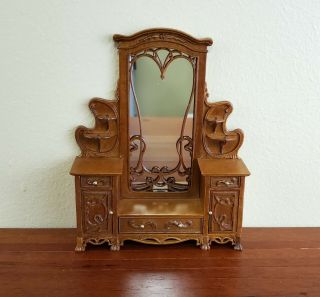 Jbm Dollhouse Miniature Dressing Table With Mirror Art Nouvea Style 1:12 Scale