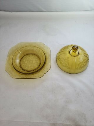 Vintage Federal Amber Depression Glass Covered Butter Dish,  Madrid Pattern