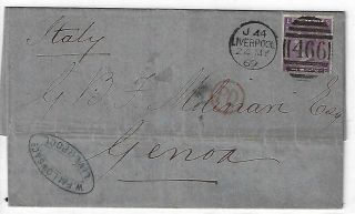 Great Britain: 1869; Cover With Scott 51,  Liverpool To Genova Italy,  Ebgb076