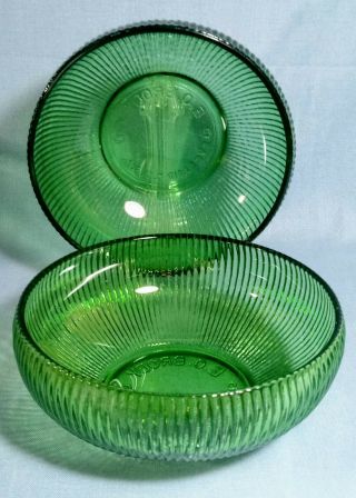 Vtg E.  O.  Brody Co.  Cleveland Set (2) Depression Glass Green Ribbed Bowls 6” Euc