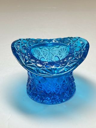 Vintage Fenton Blue Glass Daisy And Button Large Top Hat Toothpick Holder Vase