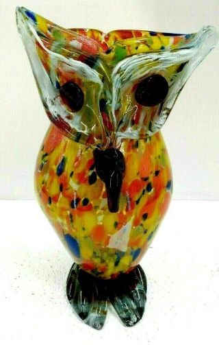 Vintage Murano Art Glass Owl Vase Hand Blown 10 " Tall