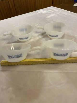 Vintage White Milk Glass Soup Bowls With Handles Set Of 4 Frontier Scene