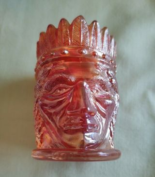 Vintage Joe St.  Clair Indian Head Toothpick Holder Iridescent Orange