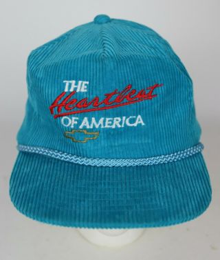 Vintage Chevy Heartbeat Of America Teal Turquoise Corduroy Adjustable Hat Cap