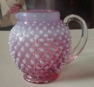 Cranberry Opalescent Hobnail Fenton Pitcher - 4 5/8 " Tall - Not Perfect