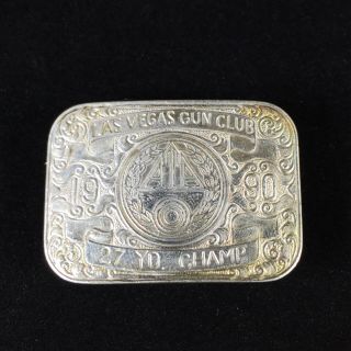 Vintage Sterling Silver Las Vegas Gun Club Belt Buckle 1990 Shoot 27 Yard Champ