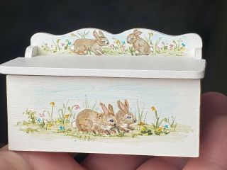 Dollhouse Miniature Artisan Hand Painted Rabbit Toy Chest For Nursery 1:12