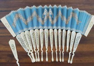 Antique Victorian Hand Fan,  French,  Mother Of Pearl?