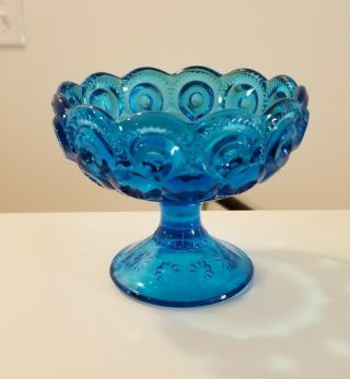 Cool Vintage Blue 4 X 4.  5 " L.  E.  Smith Moon And Star Compote Candy/ Trinket Dish