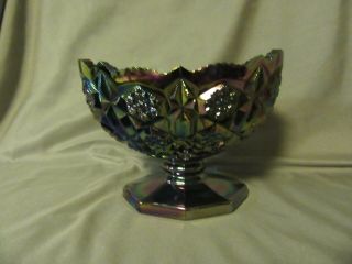 Vintage Le Smith Carnival Glass Mckee Toltec Amyethyst Purple Pedestal Compote