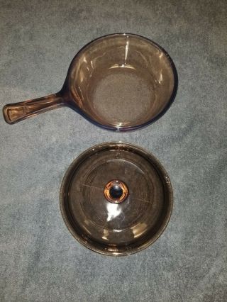 Corning Vision Pyrex Amber Brown Glass 0.  5 L Liter Small Sauce Pan And Lid Usa