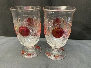 Westmoreland " Della Robbia " Flashed Set Of 2 Iced Tea Goblets 6 " Tall