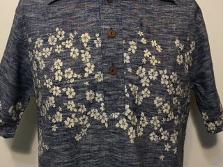 Vintage 70s Off Shore Newport Beach Reverse Print Hawaiian Shirt M Blue Floral 3