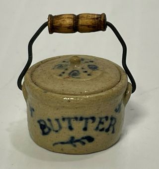 Igma Artisan Jane Graber Miniature Stoneware Lidded Butter Crock 1:12 Scale
