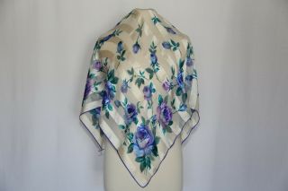 Authentic Yvessaintlaurent Luxury Designer Silk Scarf Vintage Floral Gift