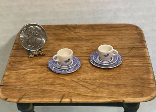 Vtg Uk Artisan Avon D&k Brown Blue Willow Tea Cup Set Dollhouse Miniature 1:12