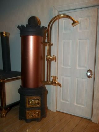 Bodo Hennig 1:12 Vintage Dollhouse Miniature Bathroom Boiler Copper Shower