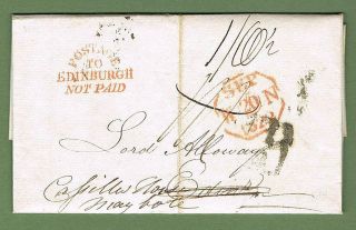 Gb Scotland 1822 El,  Postage To Edinburgh Not Paid Mark,  Redirected