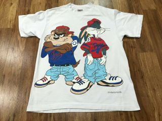 Large - Vtg 1992 Looney Tunes Taz Bugs Hip Hop Single Stitch 90s T - Shirt Usa