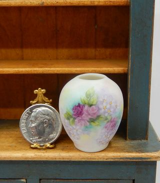 Vintage Marsha Hedrick Porcelain Floral Vase Artisan Dollhouse Miniature 1:12 2