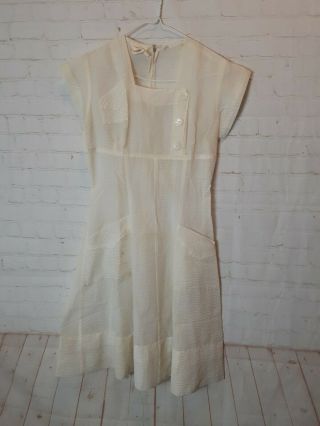 Vintage Frances Gee Nylon Sheer White Nurses Uniform Dress