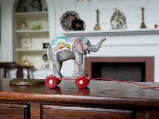 Dollhouse Miniature Artisan Barbara Cooper Elephant Pull Toy Signed 1:12